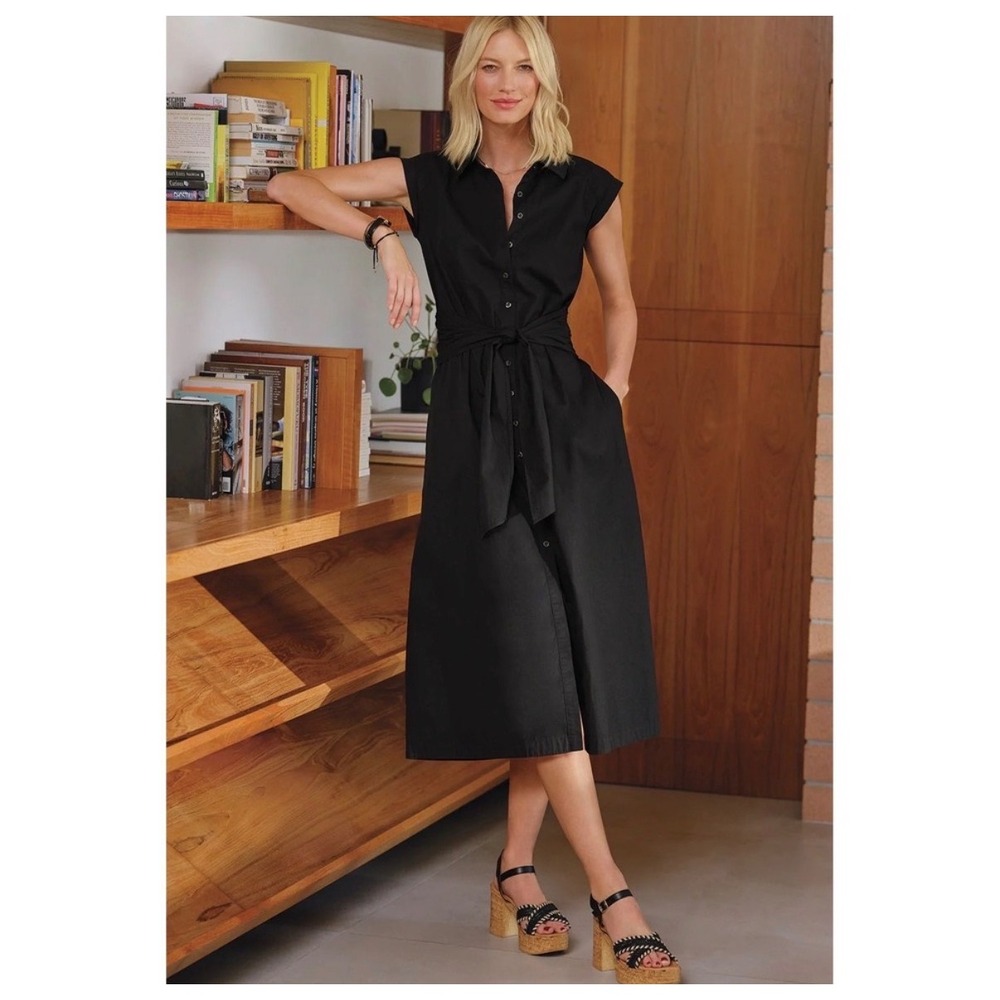 Evereve Black Button-Front Midi Shirt Dress